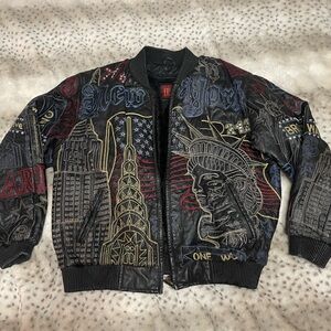 Vintage East Side Outerwear Embroidered Leather Bomber Jacket
